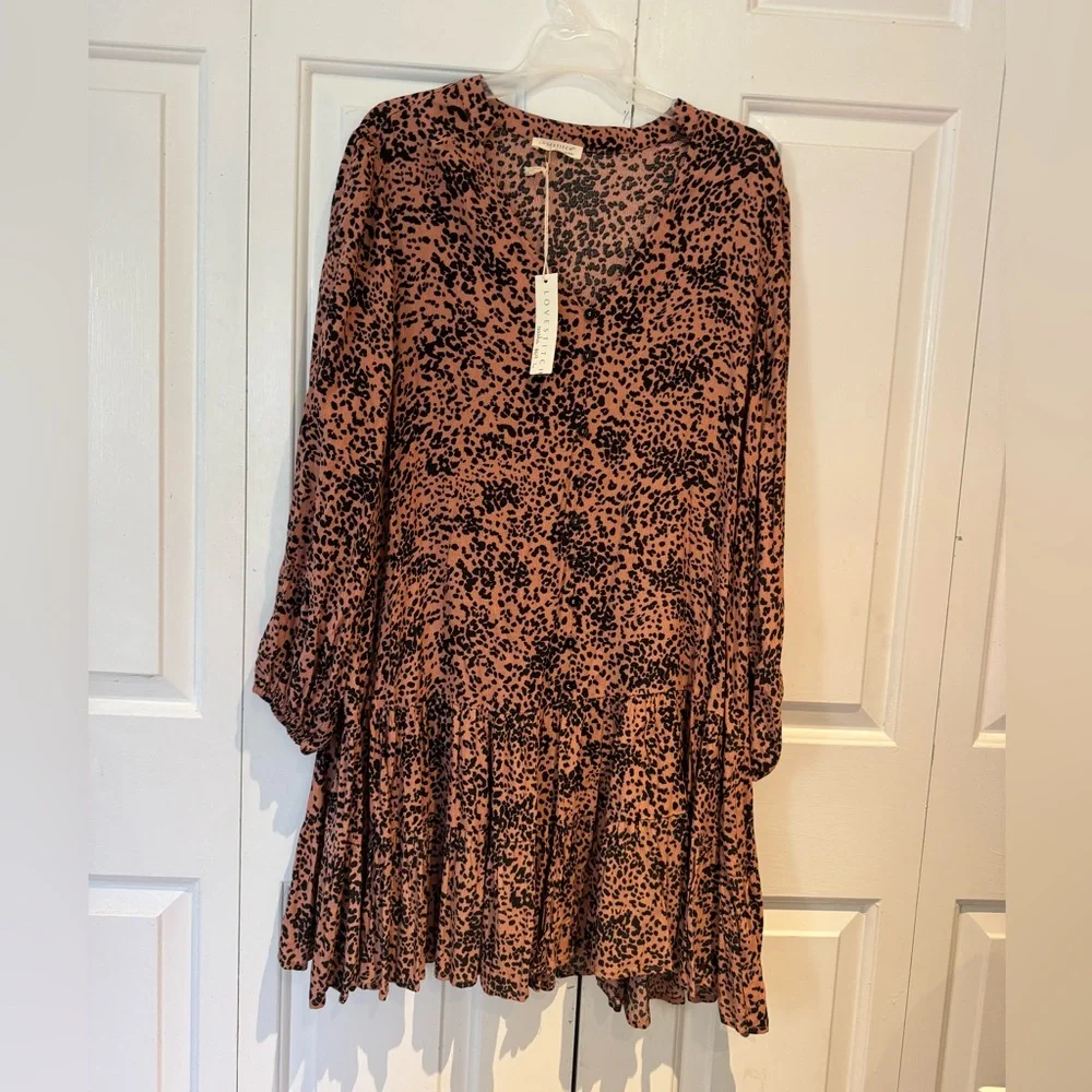Lovestitch Brown and Orange Ruched Tiered Sundress - Picture 1 of 6